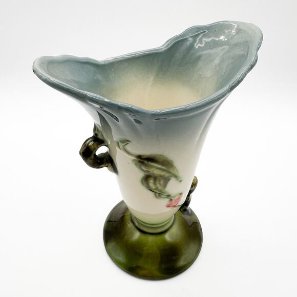 Hull Pottery Woodland Vase | Blue and Green Floral High Gloss ~8" | Vtg 1950s - Picture 11 of 13